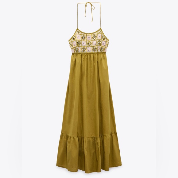 KHAKI BEADED MIDI CROCHET DRESS - Picture 5 of 8